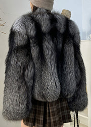 Stylish Black Grey Leather And Fur Coats Winter