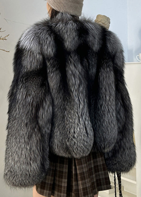 Stylish Black Grey Leather And Fur Coats Spring