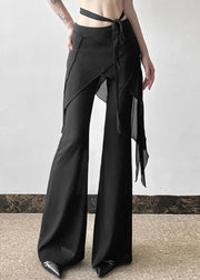 Stylish Black High Waist Patchwork Flared Trousers Summer