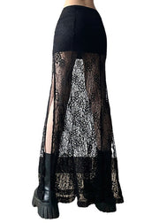 Stylish Black Hollow Out Slim Fit Lace Long Skirt Summer