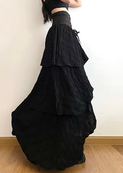 Stylish Black Lace Up Side Open Cotton Skirt Summer