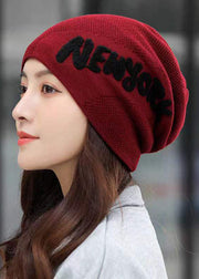 Stylish Black Letter Embroidery Warm Fleece Cotton Knit Bonnie Hat