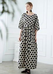 Stylish Black O Neck Dot Patchwork Cotton Robe Dresses Summer