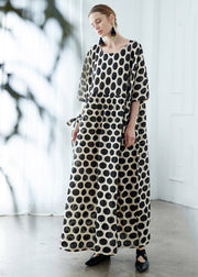 Stylish Black O Neck Dot Patchwork Cotton Robe Dresses Summer