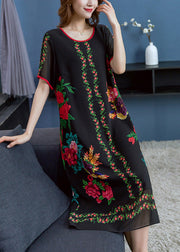 Stylish Black O Neck Print Patchwork Chiffon Dresses Summer