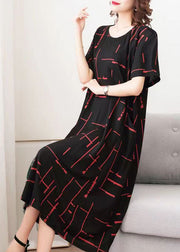 Stylish Black O Neck Striped Patchwork Cotton Dresses Summer