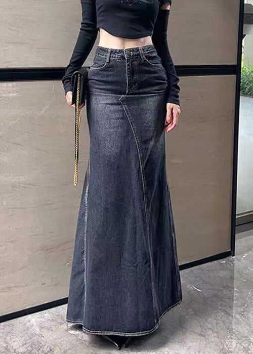 Stylish Black Original Design High Waist Denim Skirt Fall