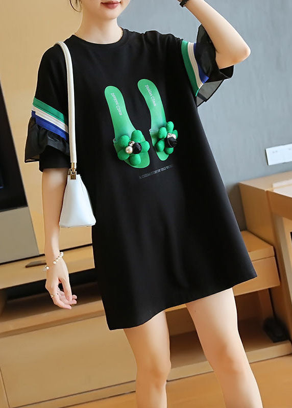 Stylish Black Original Design Patchwork Ruffles Cotton Mini Dresses Summer