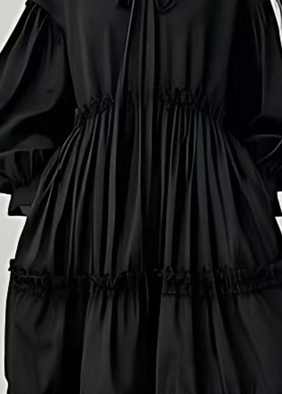 Stylish Black Oversized Cotton Long Dresses Lantern Sleeve