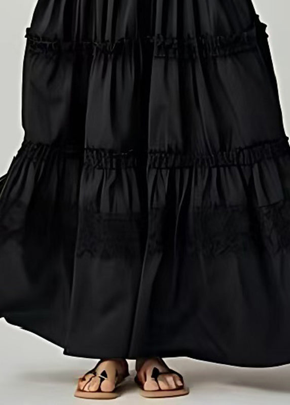 Stylish Black Oversized Cotton Long Dresses Lantern Sleeve