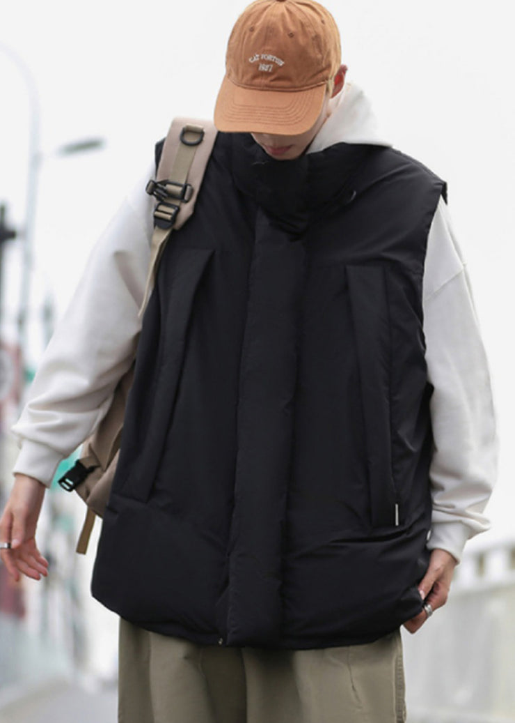 Stylish Black Oversized Drawstring Fine Cotton Filled Men Puffer Vests Winter