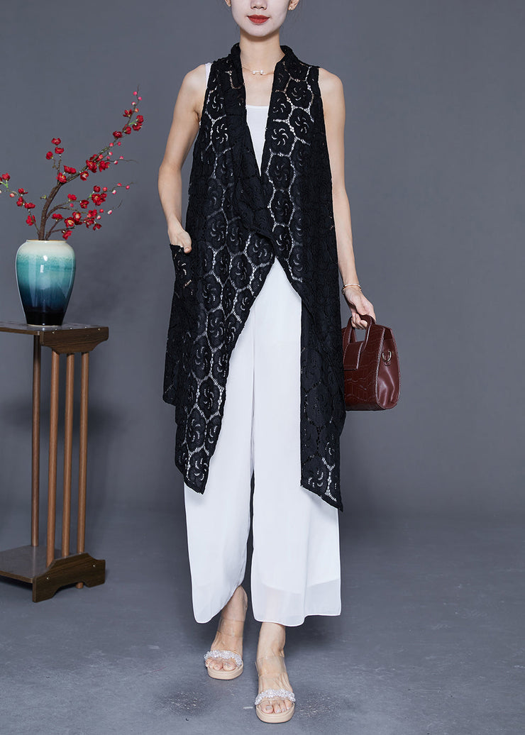 Stylish Black Oversized Hollow Out Lace Cardigan Summer