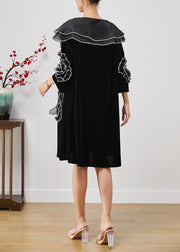 Stylish Black Oversized Patchwork Silk Velour Dress Bracelet Sleeve