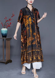 Stylish Black Oversized Print Pockets Silk Long Dress Summer