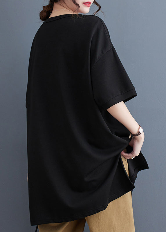 Stylish Black Oversized Side Open Cotton Long Tanks Summer