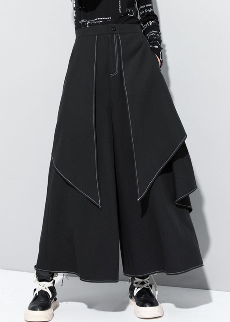 Stylish Black Patchwork High Waist Draping Wide Leg Pants Spring