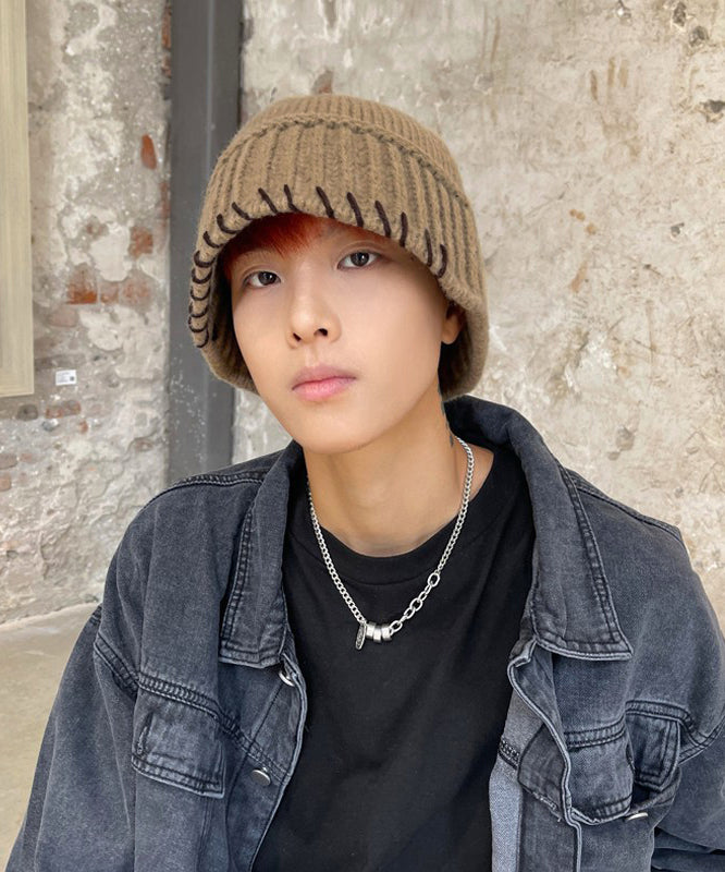 Stylish Black Patchwork Warm Men Knit Bucket Hat