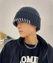 Stylish Black Patchwork Warm Men Knit Bucket Hat