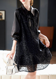 Stylish Black Peter Pan Collar Button Shirts Dress Spring