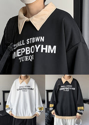 Stylish Black Peter Pan Collar Letter Patchwork Cotton Mens Sweatshirt Spring