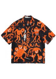 Stylish Black Peter Pan Collar Print Cotton Men Shirts Summer