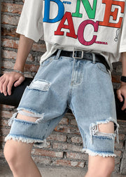 Stylish Black Pockets High Waist Men Ripped Jeans Summer