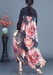 Stylish Black Print Button Patchwork Silk Thin Coats Spring