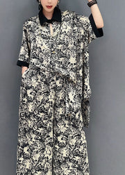 Stylish Black Print Oversized Draping Chiffon Two Pieces Set Summer