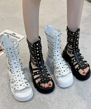 Stylish Black Rivet Hollow Out Sandals Platform Sandals