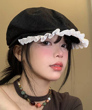 Stylish Black Ruffled Patchwork Cotton Beret Hat