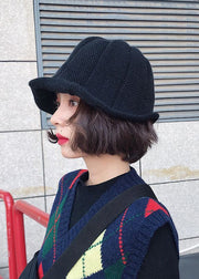 Stylish Black Ruffles The Brim Of A Hat Knit Bucket Hat