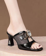 Stylish Black Sheepskin Splicing Tulle Slide Sandals Peep Toe