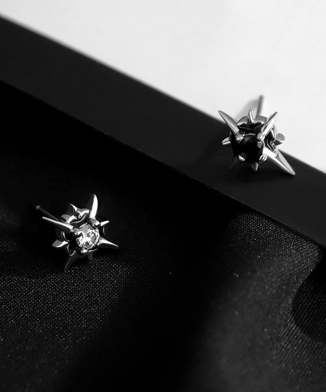 Stylish Black Silver Zircon Polaris Stud Earrings