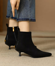 Stylish Black Splicing Suede Kitten Ankle Boots