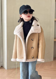 Stylish Black Stand Collar Button Girls Faux Sued Coat Winter