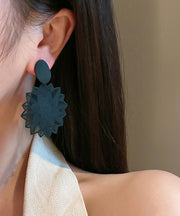 Stylish Black Sterling Silver Alloy Hollow Out Floral Drop Earrings