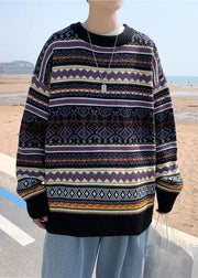 Stylish Black Striped Cozy Patchwork Knit Mens Sweaters Spring