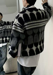 Stylish Black Striped Letter Cozy Knit Mens Sweaters Spring