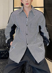 Stylish Black Striped Patchwork Cotton Men Shirts Fall