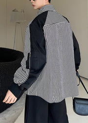 Stylish Black Striped Patchwork Cotton Men Shirts Spring