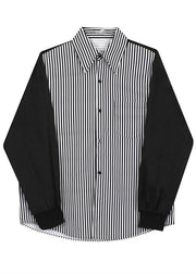 Stylish Black Striped Patchwork Cotton Men Shirts Fall