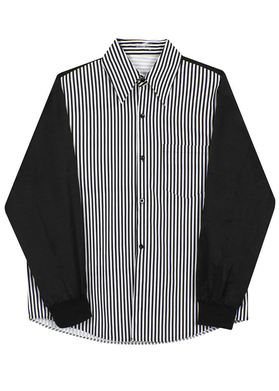 Stylish Black Striped Patchwork Cotton Men Shirts Spring