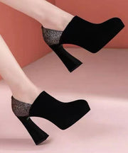 Stylish Black Suede High Heel Sequins Splicing