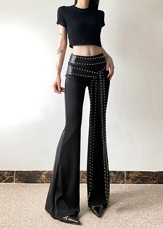 Stylish Black Tummy Control Bell-bottom Trousers Spring