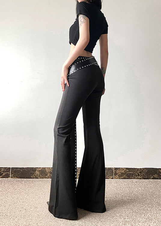 Stylish Black Tummy Control Bell-bottom Trousers Spring