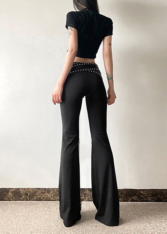 Stylish Black Tummy Control Bell-bottom Trousers Spring