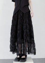 Stylish Black Wrinkled Elastic Waist Tulle Skirt Summer