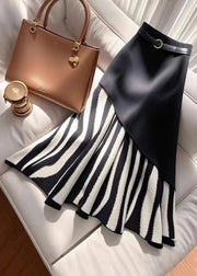 Stylish Black Zebra Pattern High Waist Patchwork Skirt Spring