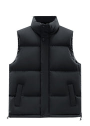 Stylish Black Zip Up Thick Fine Cotton Filled Mens Vests Casual Clothing Winter