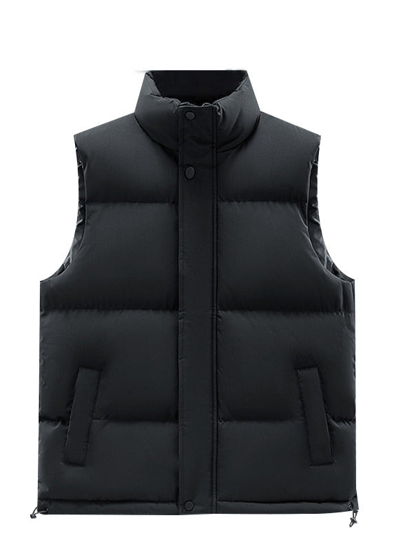 Stylish Black Zip Up Thick Fine Cotton Filled Mens Vests Casual Clothing Winter